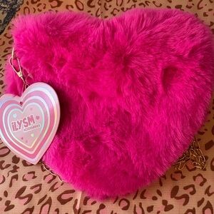 Kids Hot Pink Fuzzy Heart Crossbody Bag